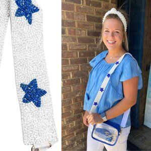 White Sparkle Glass Beaded Bag Strap Blue Stars Dallas NFL Kentucky Wildcats NEW